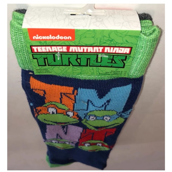 Teenage Mutant Ninja Turtles Crew Socks 2 Pair Men's 6-12 Blue Gray w TMNT Faces - Picture 11 of 11